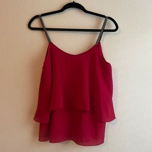 Red layered tank top, red ruffle tank top with bejeweled  straps, beaded straps